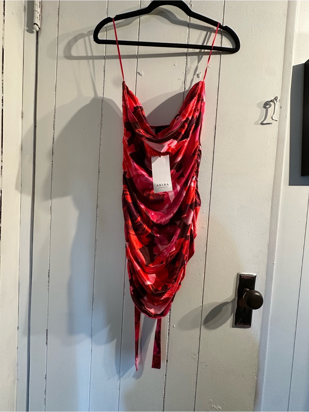 AKIRA NWT Red Cowl-Front Halter Ruched Slip Dress